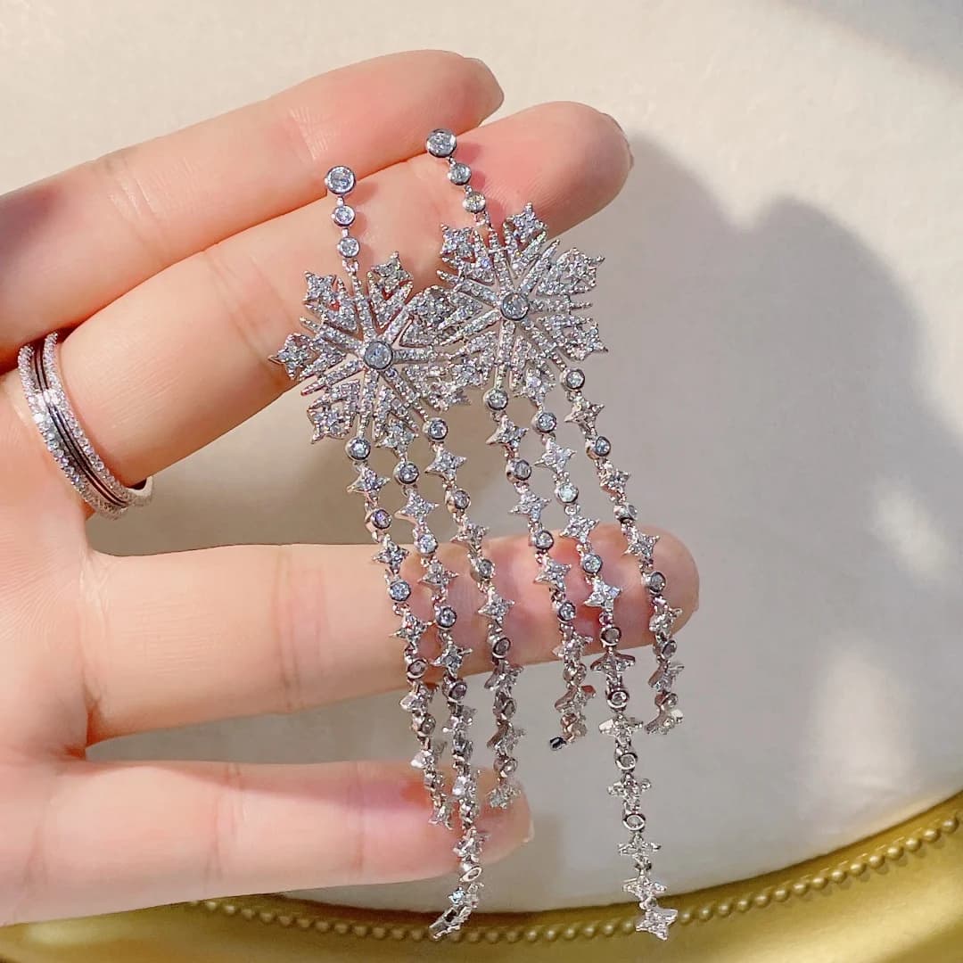 Amore Fiocco di neve Nappe lunghe Orecchino per le donne Festa di nozze Indiano Dubai Gioielli da sposa Boucle D'oreille Femme Regalo E9105