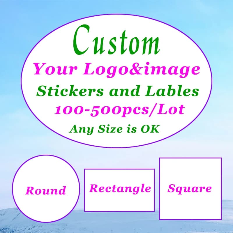 500-100Pcs Custom Stickers Customized Logo Labels Wedding Birthday Baptism Packaging Print Your Own Tags Personalized Stickers