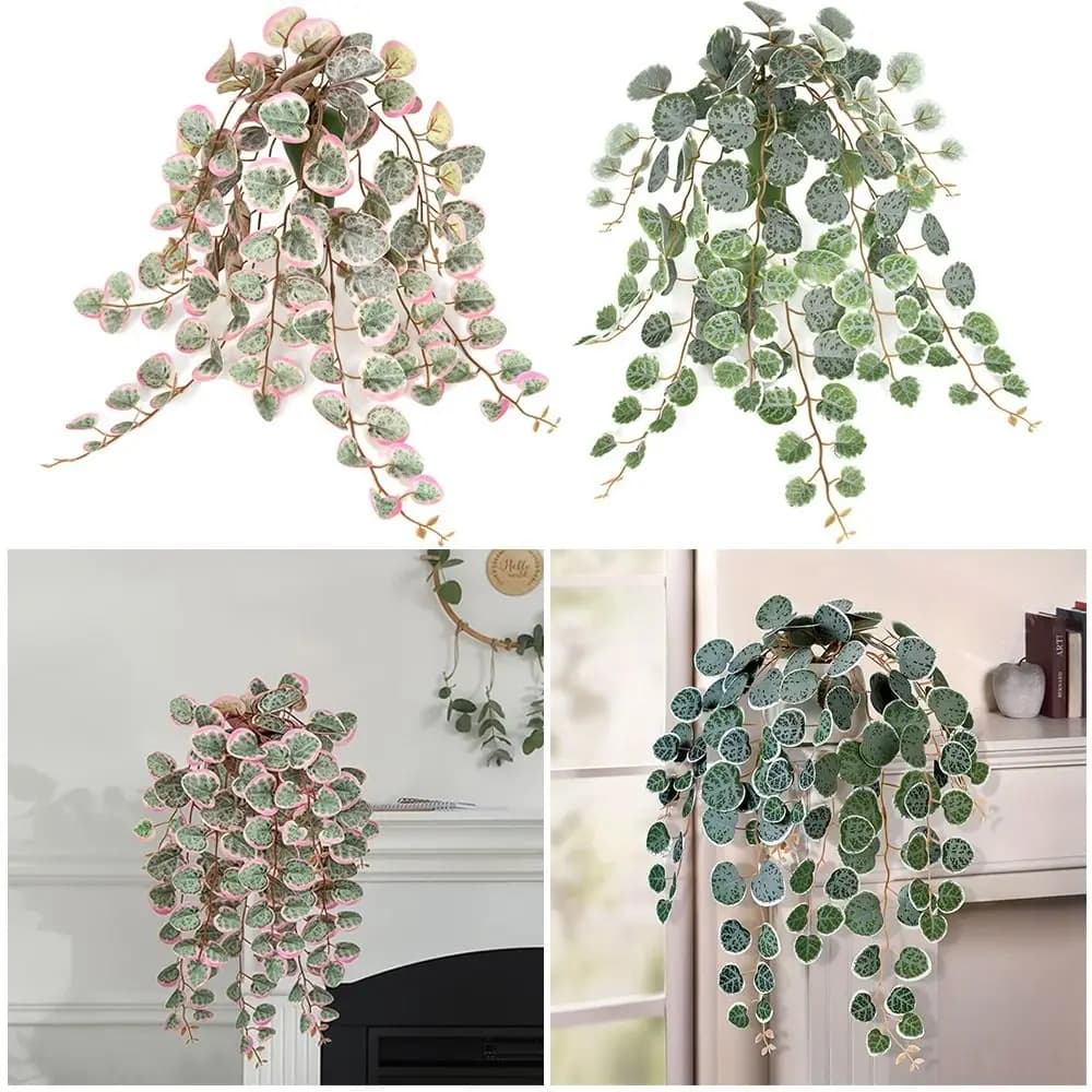 Foglie Artificiali Verde Rosa, Piante Finte con Stelo in Plastica, Foglie di Seta, Foglie di Eucalipto Simulate, Oggetti di Scena Fotografici, Design da Appendere