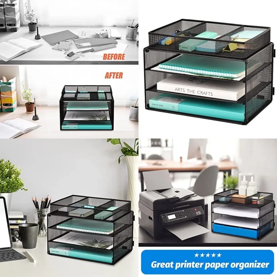 Organizzatore di file da scrivania in rete a 3 livelli con cassetto per l'home office Nero - Soluzione efficiente per l'ordinamento delle lettere e la conservazione dei documenti