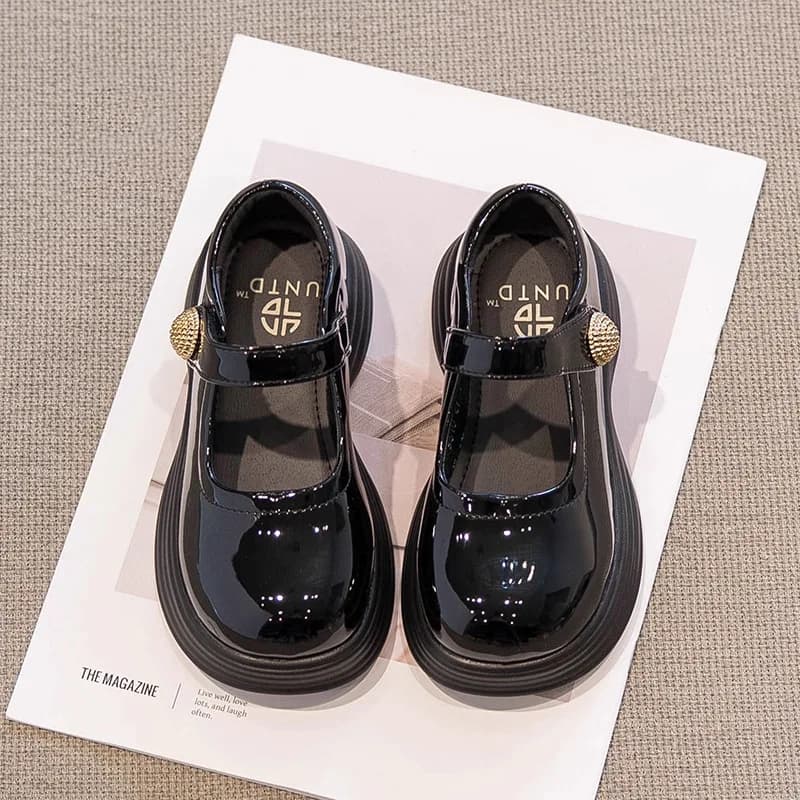 Spring Autumn Children Black Mary Jane Shoes Kids Soft Sole Velcro Princess Flats Girls Single Strap Student Performance Shoes