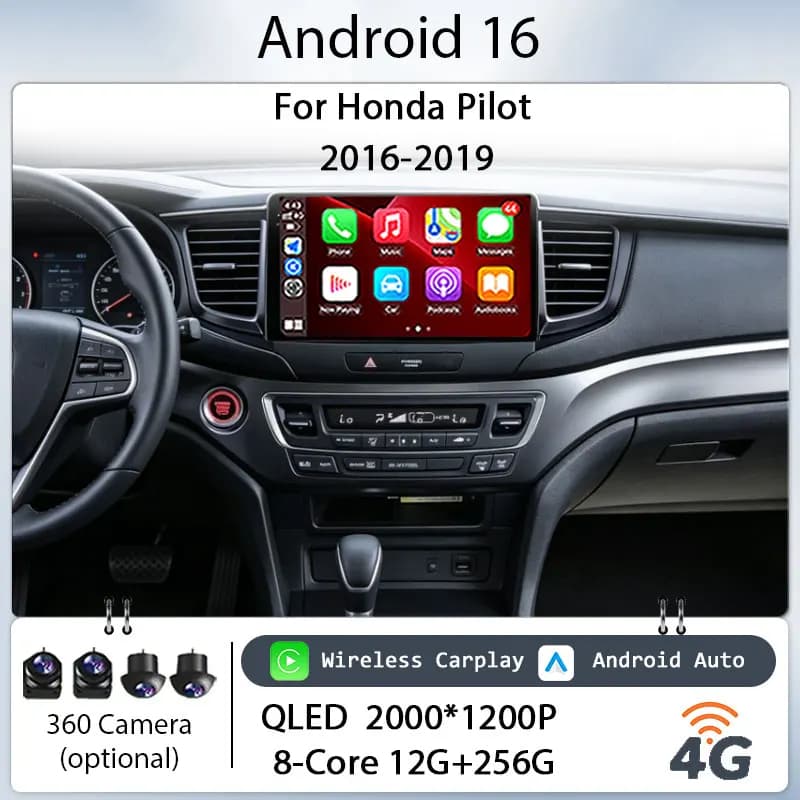 10" Android 16 Car Stereo IPS HD Touch Screen Wireless CarPlay for Honda Pilot 2016‑2019 GPS Navi BT WiFi DSP Player Head Unit