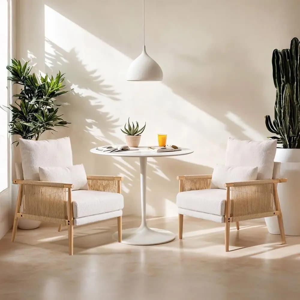 Set di 2 sedie moderne in stile Mid-Century con braccioli in legno, comode poltrone imbottite per camera da letto, soggiorno, sala lettura