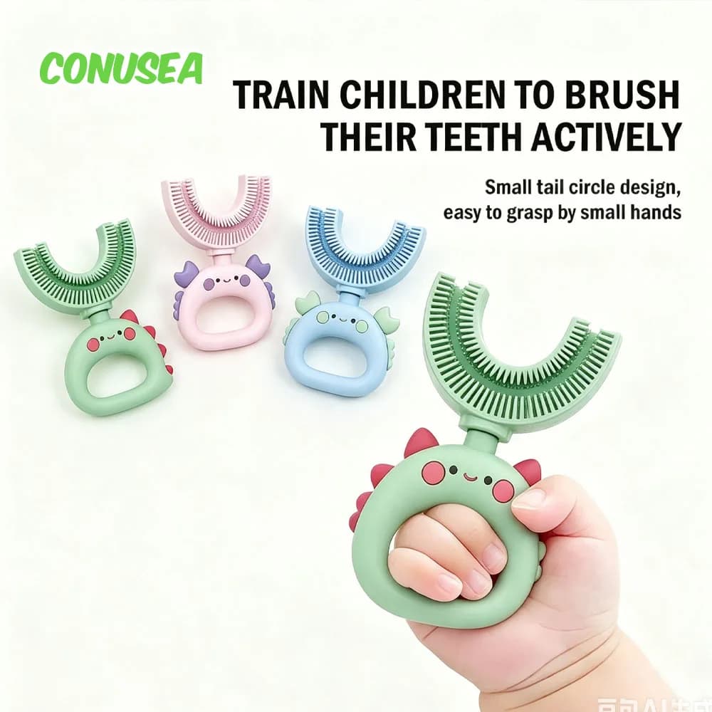 U-Shaped Kids Toothbrush Baby Infant 360Degree Protective Teethers Brush Cartoon Soft Kids Teeth Care Cleaning Children