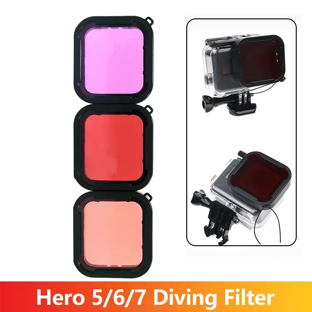 Filtro Subacqueo Hero 5/6/7 Rosso Viola Rosa, Copriobiettivo Protettivo Tricolore per GoPro Hero 5 6 7, Accessori per Action Camera