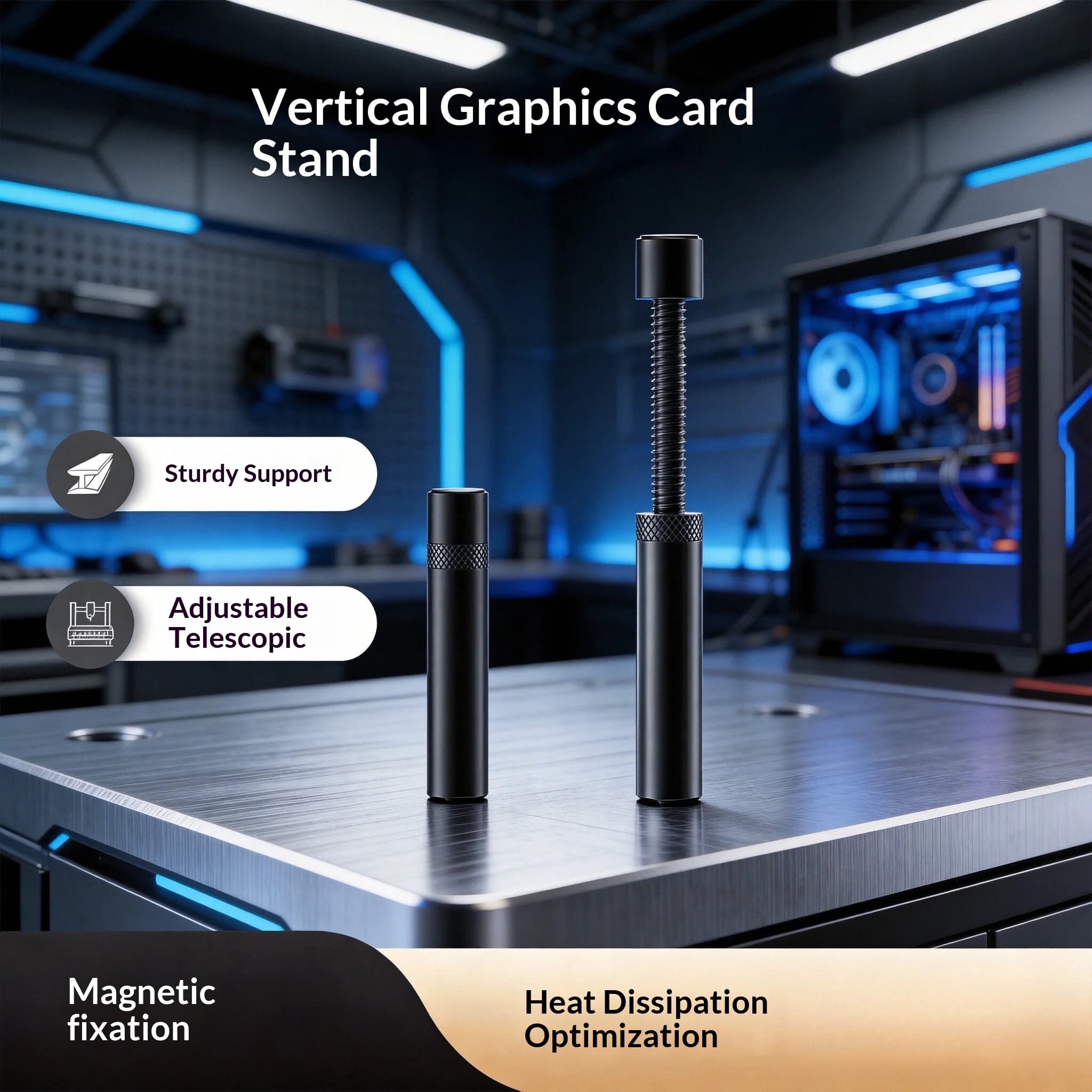 video GPU Holder Vertical Telescopic Rotating Stand Magnetic Bracket Video Card Holder Graphics Card Bracket Support 27-120mm