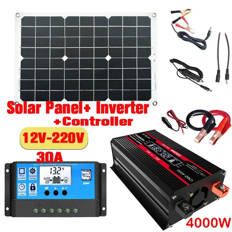 Sistema di pannelli solari 110V/220V pannello solare 18 v18w + regolatore di carica 30A + Kit Inverter a onda sinusoidale modificata da 4000W Kit di generazione di energia