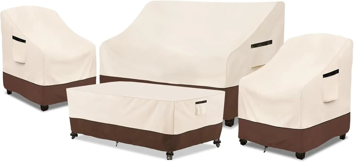 Set of 4 Waterproof Covers for Outdoor Furniture, Suitable for Sofa, Chair and Table, Beige Brown