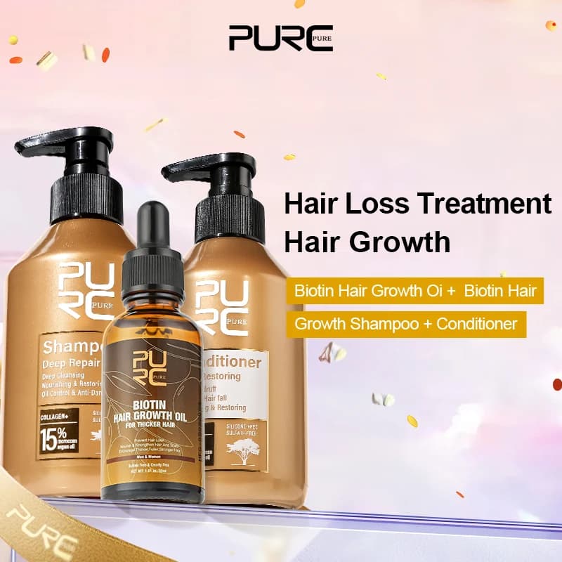 PURC Biotin Hair Growth Oil and Shampoo Balsamo Set Treatment for Keratin Hair Levigante Deep Repair Anti Hair Loss Hair Care