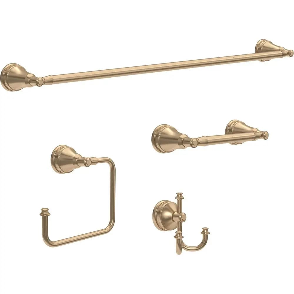 Set di accessori da bagno in bronzo champagne da 4 pezzi: 18 portasciugamani, porta carta igienica, porta asciugamani, gancio