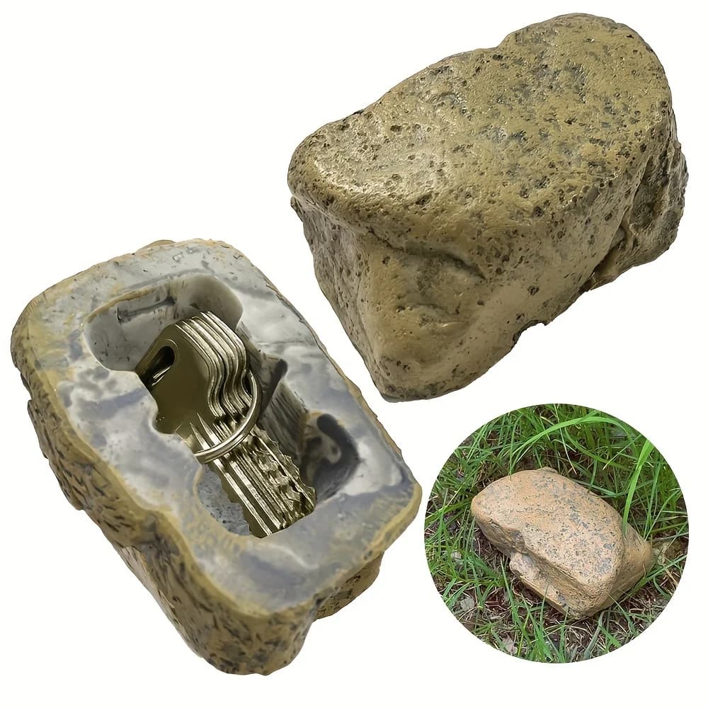 Keychain in Stone Shaped Resin, Hidden Container for Money and Keys, Hidden Box for Gold