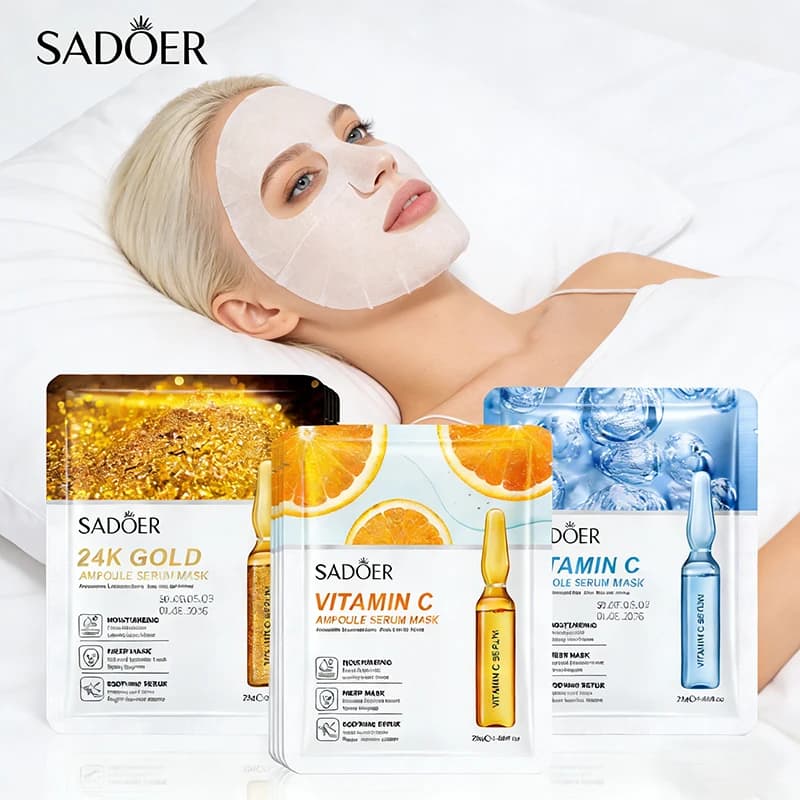 SADOER Set of Face Masks with 24K Gold, Vitamin C and Hyaluronic Acid, 15 Pieces, Hydrating, Rassodants and Whitenings, Skin Care Kit