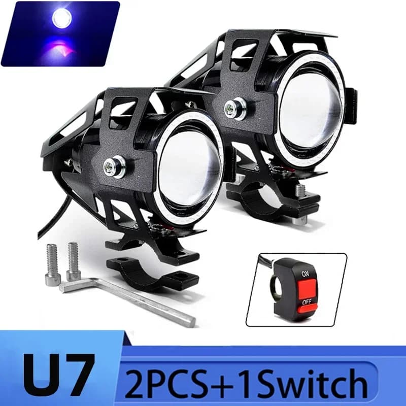 U7 LED ausiliario luminoso per moto Angel Eyes faro universale per moto ausiliario mini LED lampada di guida con interruttore