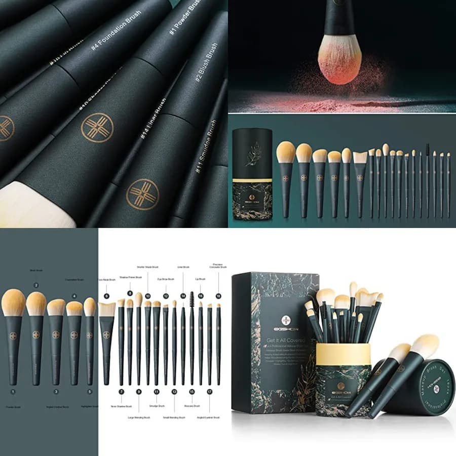Set di Pennelli da Trucco Professionali 18 Pezzi con Porta Pennelli Ecologico a 2 Scomparti, Pennelli Sintetici Premium per Fondotinta e Cipria