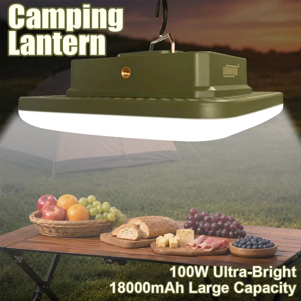 Lanterna da Campeggio 18000mAh, Luce LED 100W, Power Bank Magnetico Impermeabile, Torcia con Modalità Rossa per Tenda, Pesca, Riparazioni, Emergenze, Attività all'Aperto