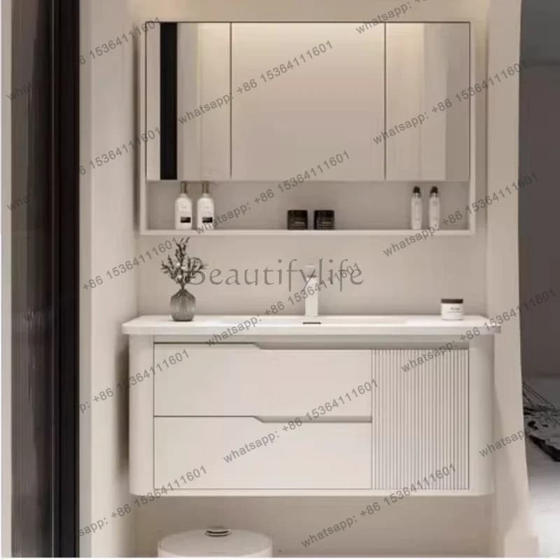 LSClassic Nordic Bathroom Cabinet Storage Internal Makeup Vanity Bathroom Cabinet Mirror Salle De Bain Armoire Furniture Home