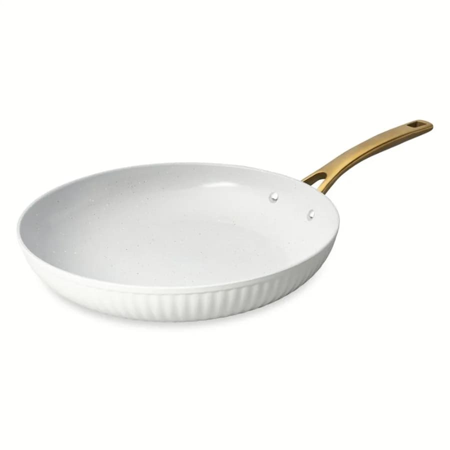 Thyme and Table 12" Non-Stick Signature Ribbed Fry Pan- White and Gold
