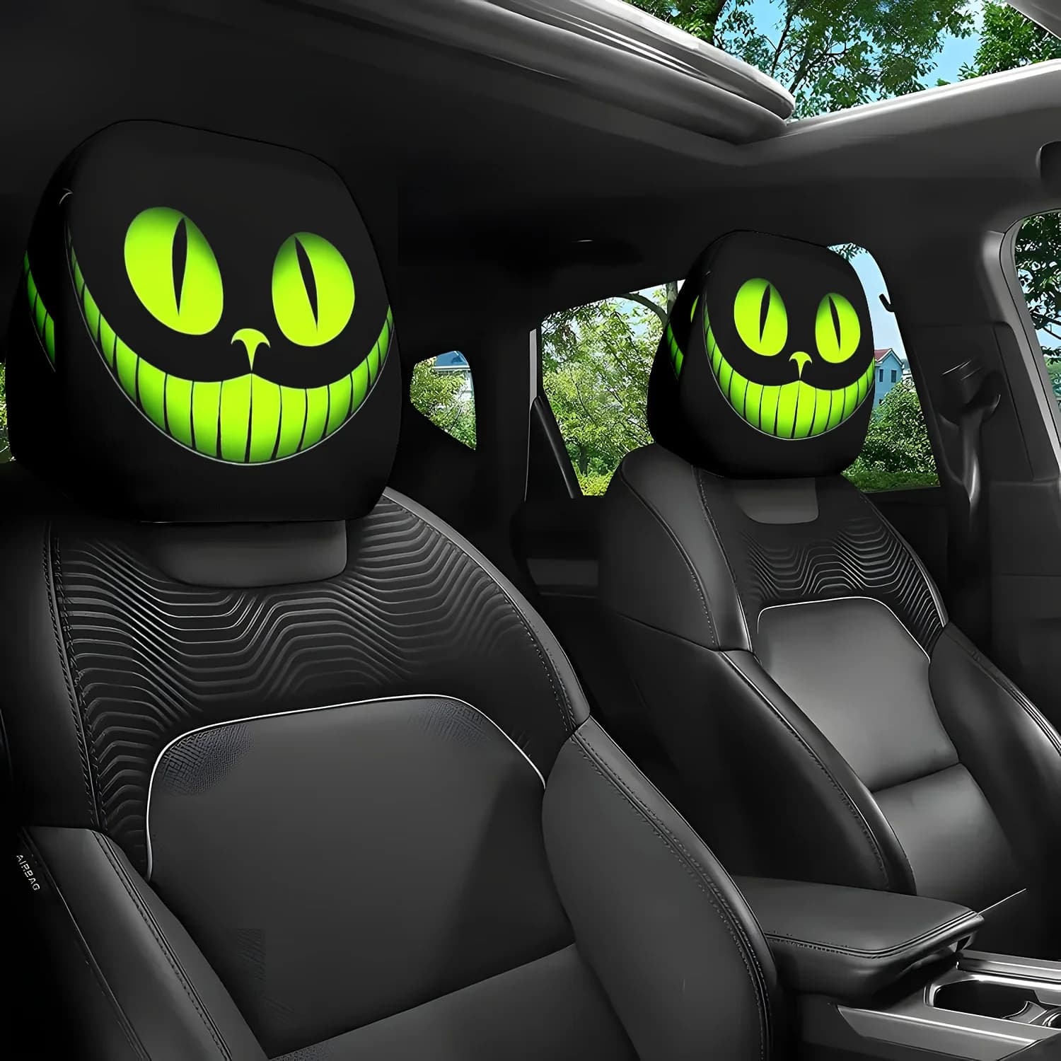 2 pieces Fantasy Smile Mystical Cat Eye Headrest Covers for Car Seat Universal Car Accessories Party Gift Decorative Protective Cover