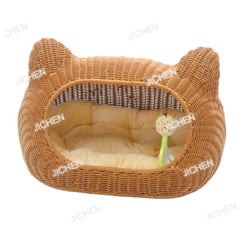 Lettiera per gatti in rattan lavabile, universale per gabbie, lettiera per cani, accessori per animali domestici, lettiera semi-chiusa intrecciata a mano