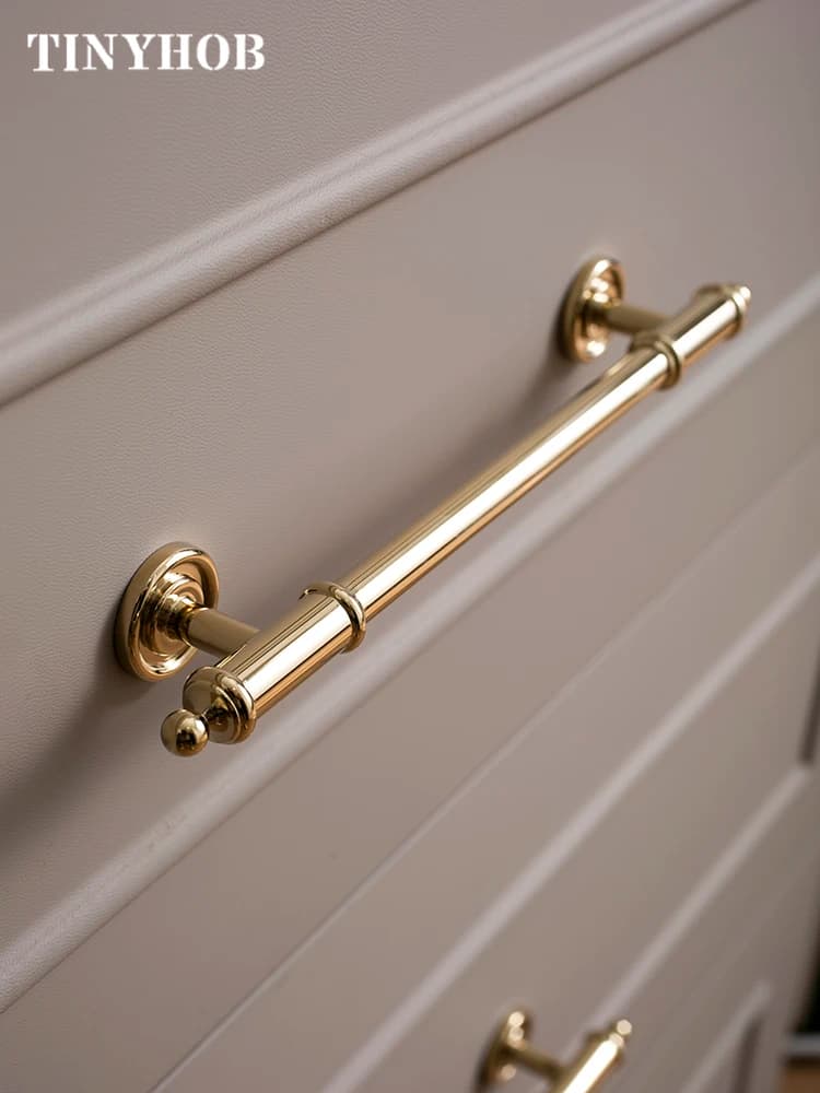 Manopole in ottone massiccio stile francese Maniglie con barra a T in oro brillante Maniglie per cassetti Manopole e maniglie per mobili da cucina Ferramenta per mobili