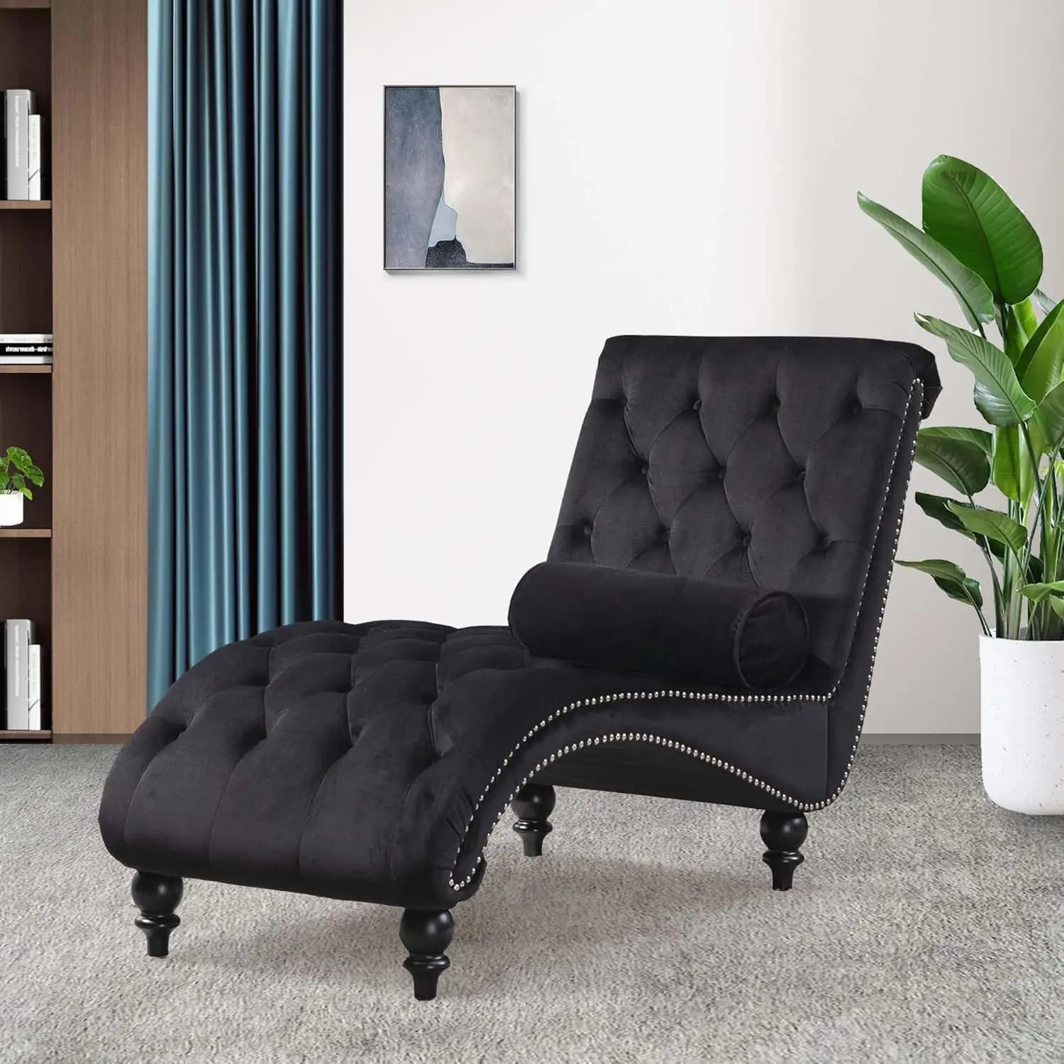 Chaise Longue from Interior, Velvet Armchair with Bottoni, No Armrests, with Cushion, for Bedroom and Living, Customizable