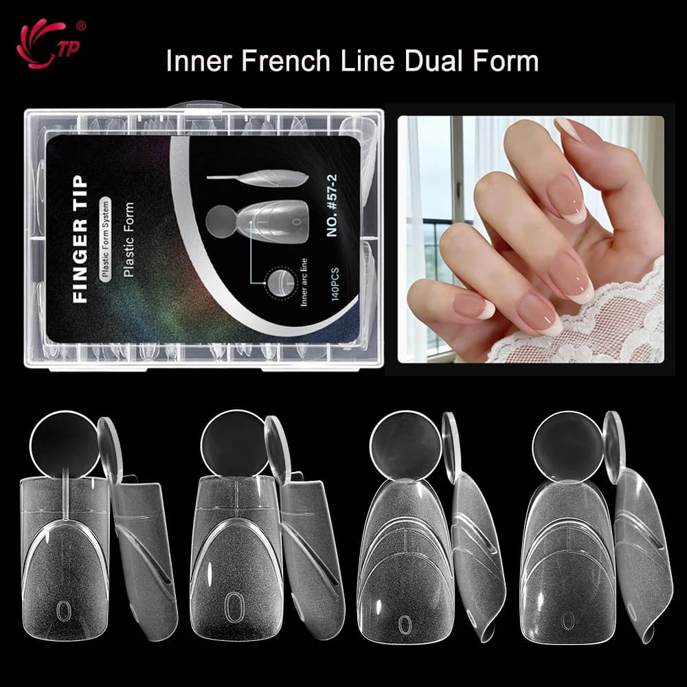 TP 140 Pezzi Forme per Unghie Francesi Opache Dual Form per Estensione Unghie, Riutilizzabili, per Gel, con Linea Francese Interna, Copertura Completa, 14 Misure