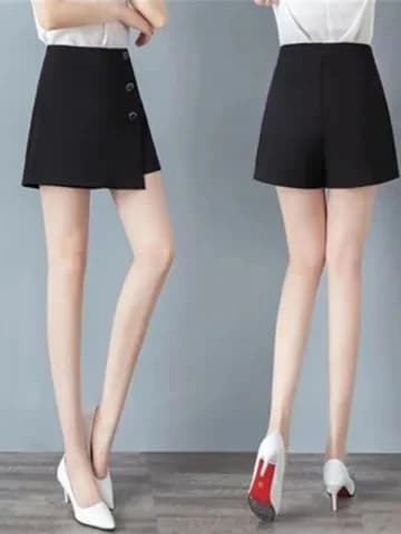 High Waist Casual Black Shorts Women's Spring Summer Pants Skirt Versatile Polyester Elastic Loose Fit Office Casual Wear