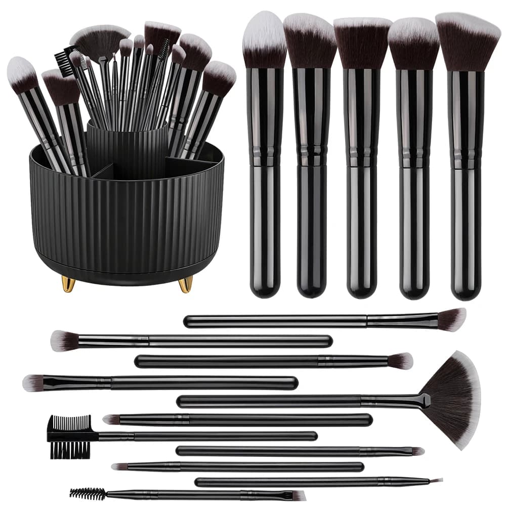 Set Professionale di 16 Pennelli per Trucco, Pennelli per Ombretto, Contouring, Fondotinta, Illuminante, Cipria e Spugne per Trucco