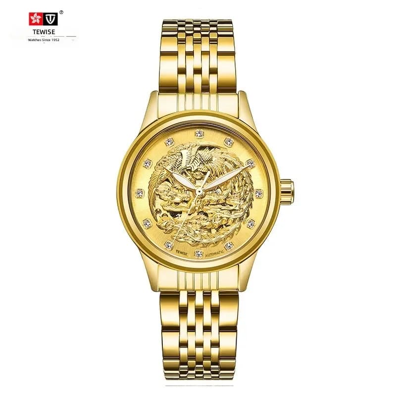 for Swiss Tevise Dragon and Phoenix Automatic Mechanical Watch Men Women Waterproof Couple Watch