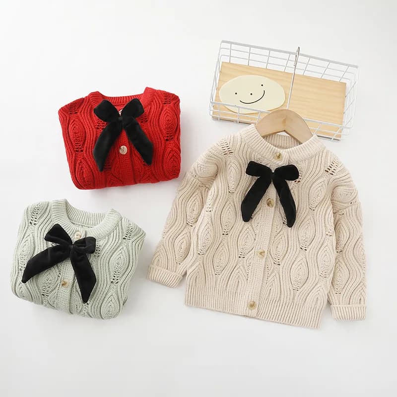 Maglione per neonate Cardigan lavorato a maglia alla moda lavorato a maglia Maglieria Papillon Bambini Principessa Ragazza Autunno Inverno Maglioni