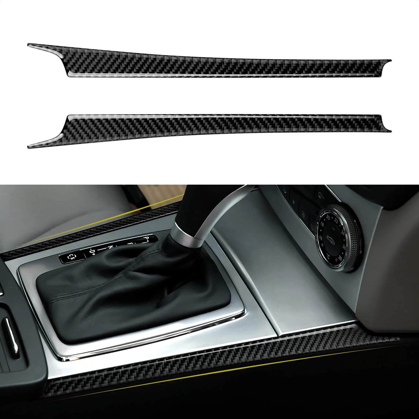 Per Mercedes-Benz Classe C W204 S204 C204 Strisce decorative laterali per console centrale auto, accessori adesivi interni in fibra di carbonio