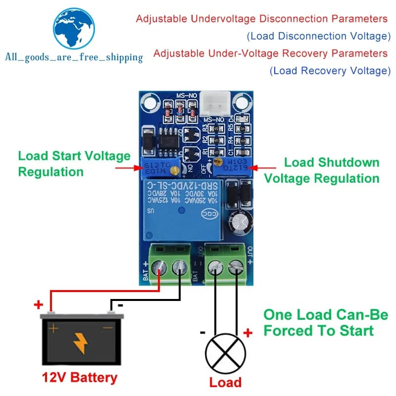Batteria da 12 V a bassa tensione con interruttore automatico, modulo scheda di protezione per il recupero, modulo interruttore di sottotensione, controller di ricarica