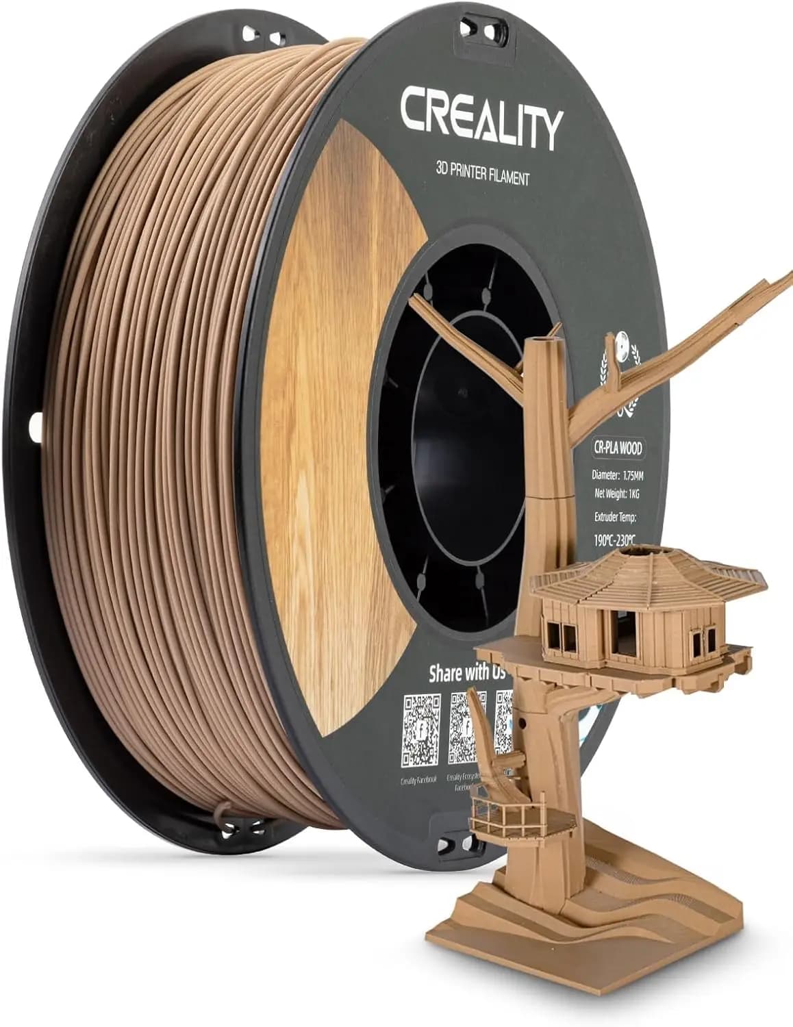 Filament PLA effect wood 1.75mm, smooth silky texture, durable, 1kg coil for all printers
