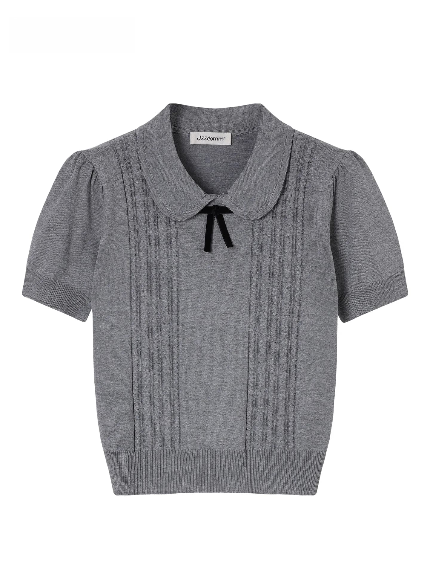 JZZDEMM Top da donna dimagrante in maglia a maniche corte con spalla a bolle, righe verticali, colletto a bambola e maniche a nodo a bolle