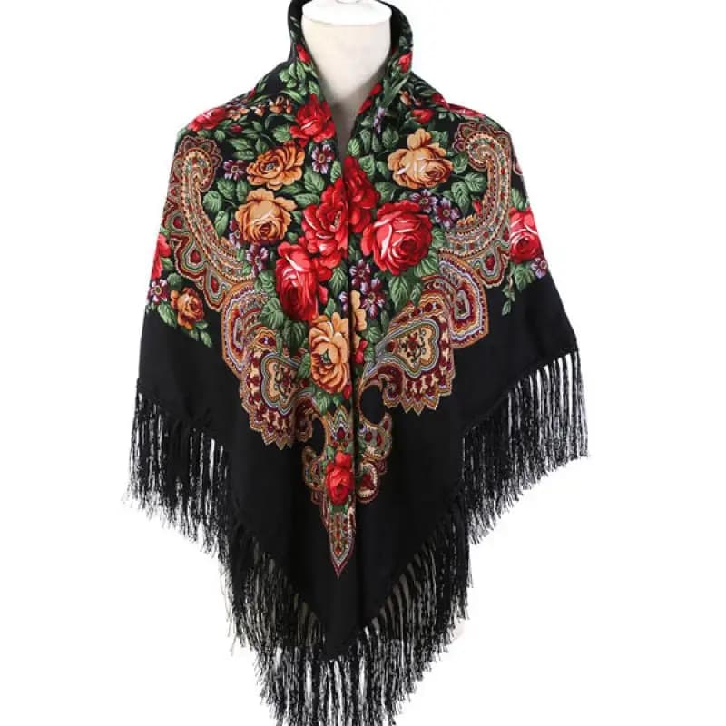 New from Zecca 130x130 cm Retro Russia National Peony Print Frangia Scarf Fashion Solar Protection Lady Scarf