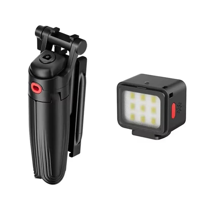 [B24B!】 DG01 Fill Light Included JJ21 Mini Selfie Stick Tripod For Smartphone With Phone Grip Handle Portable Design