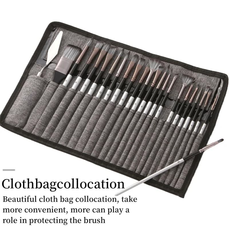 Set of 24 Nylon Brushes Oil Brush for Curtains with Silver Grey Rod Pen Watercolor Brush