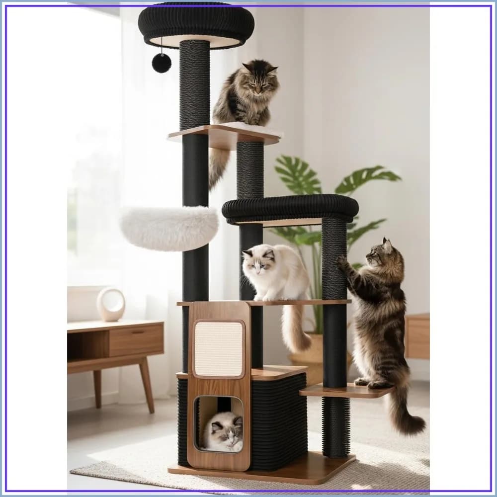 63" Heavy Duty Cat Tree for Indoor Cats, Sturdy Cat Tower for Large Cats with Scratching Post, Plush Top Perch