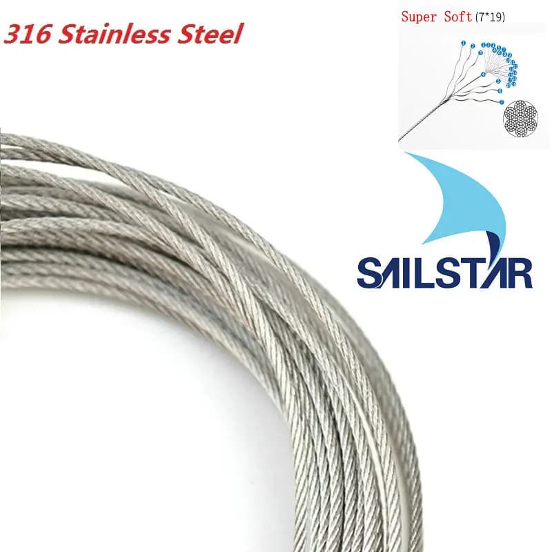 Cavo metallico di grado marino in acciaio inossidabile 316, 7X19, 133 fili, cavo da 1,5 mm, 2 mm, 3 mm, 4 mm, 5 mm, 6 mm, 8 mm, 10 mm