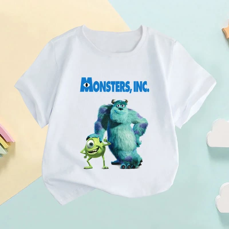 Monsters Inc University Print Cartoon Kids T-shirt Funny Children's Clothes Summer Baby Girls Tops Boys Short Sleeve T shirts