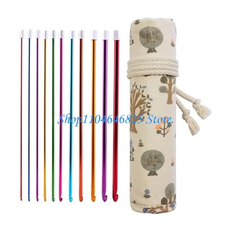 11Pcs 27cm Long Afghan Crochet Hook Needle 2mm-8mm Colorful Aluminum Knitting Needle Ergonomic Grip For Sweater Blanket