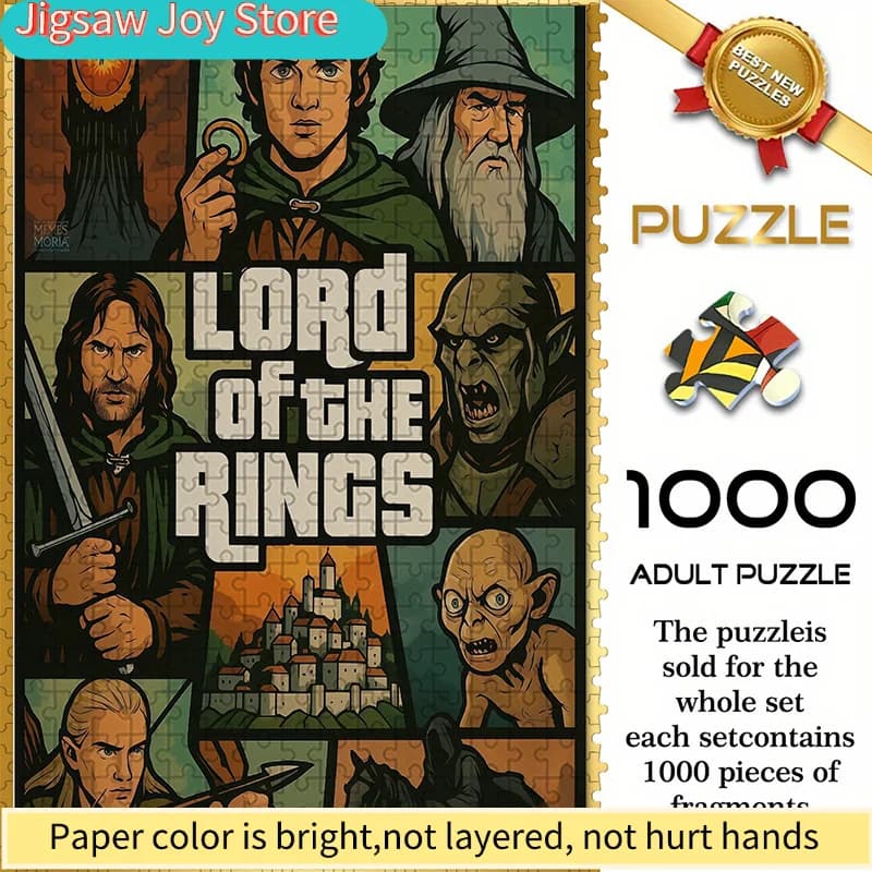 Puzzle Senza Cuciture Warner Bros. Z12.1-14, Scena di Personaggi in Stile Fumetto di Il Signore degli Anelli, Puzzle Fai-da-Te Resistente e Rinforzato