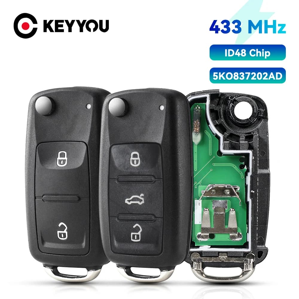 KEYYOU 5K 0837202 AD Flip Chiave A Distanza Dell'automobile 434MHz ID48 Chip Per Volkswagen VW Amarok Polo Jetta Transporter 2011 - 2016 Fob 2 Pulsante