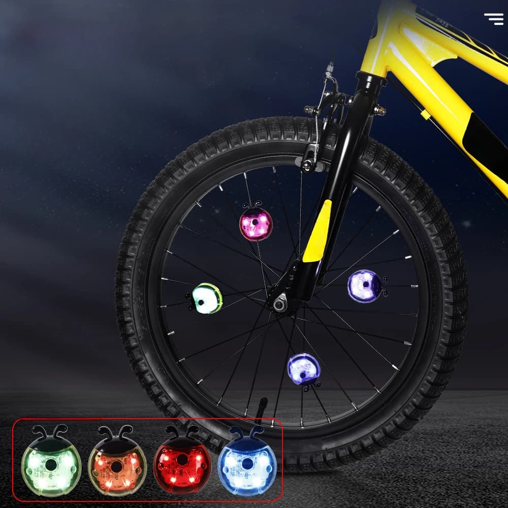 1pc luce per raggi per bicicletta impermeabile coccinella bici ruota per pneumatici luce per bambini equilibrio bici MTB lampada di avvertimento strumento per ciclismo all'aperto