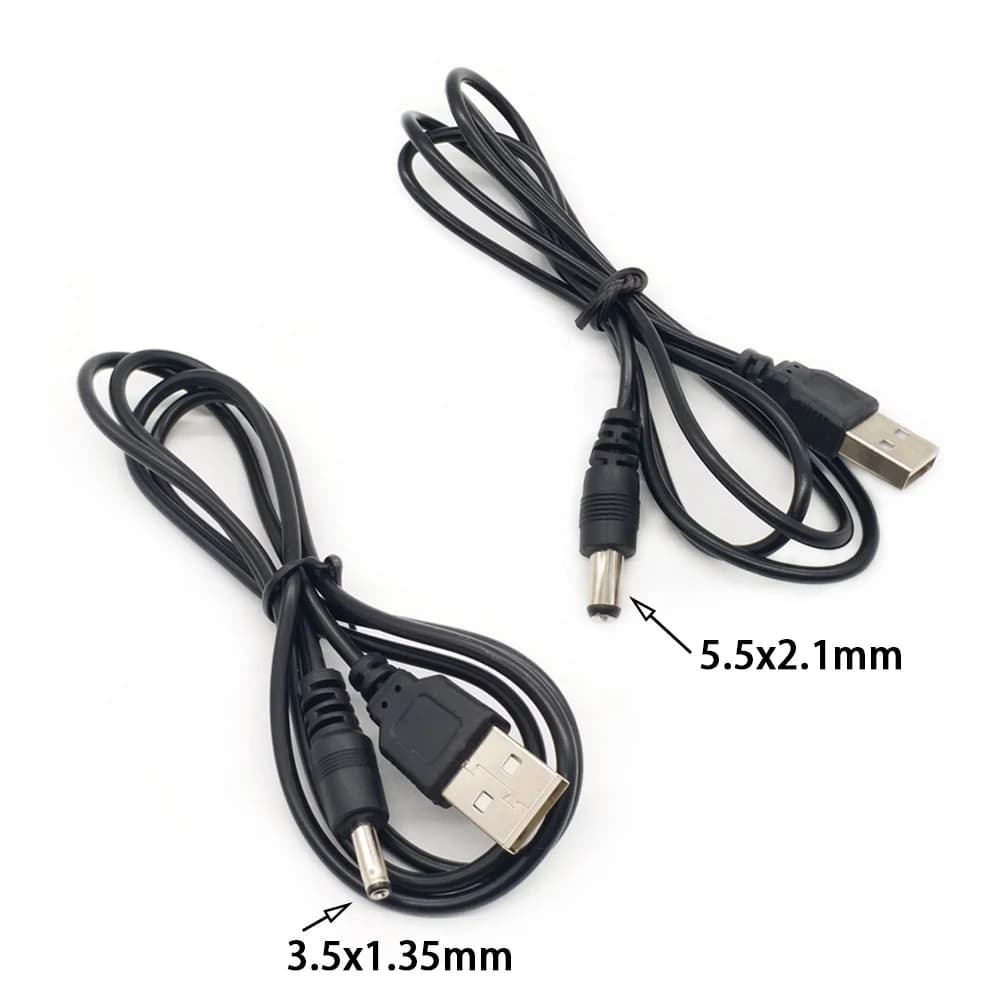 USB to DC Power Cable 5.5x2.1mm 3.5x1.35mm Barrel Plug 1M Pure Copper Core 5V Charging Cord for Router Camera LED Strip MP3