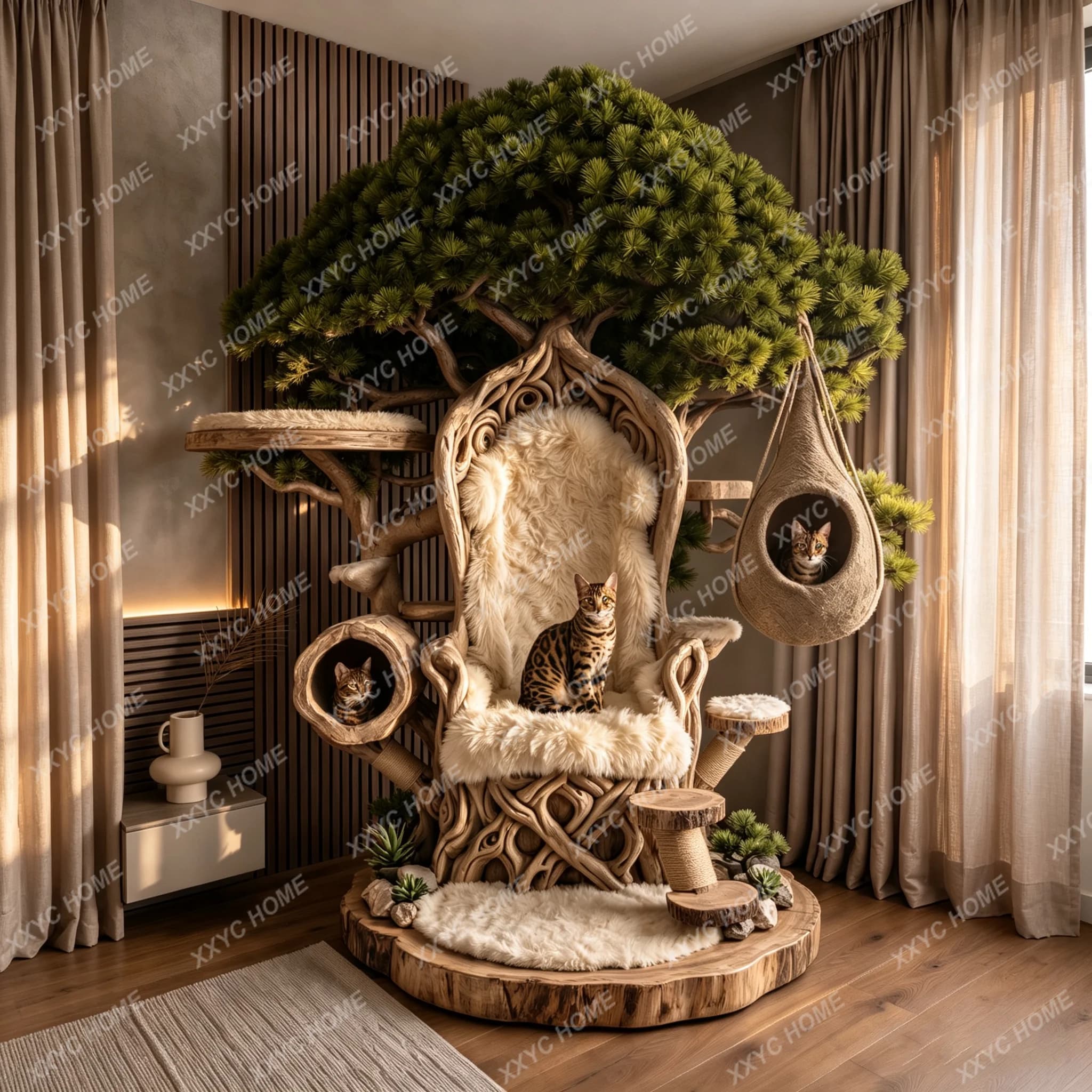 Large creative luxury cat climbing frame tree house, indoor balcony corner integrated climbing frame