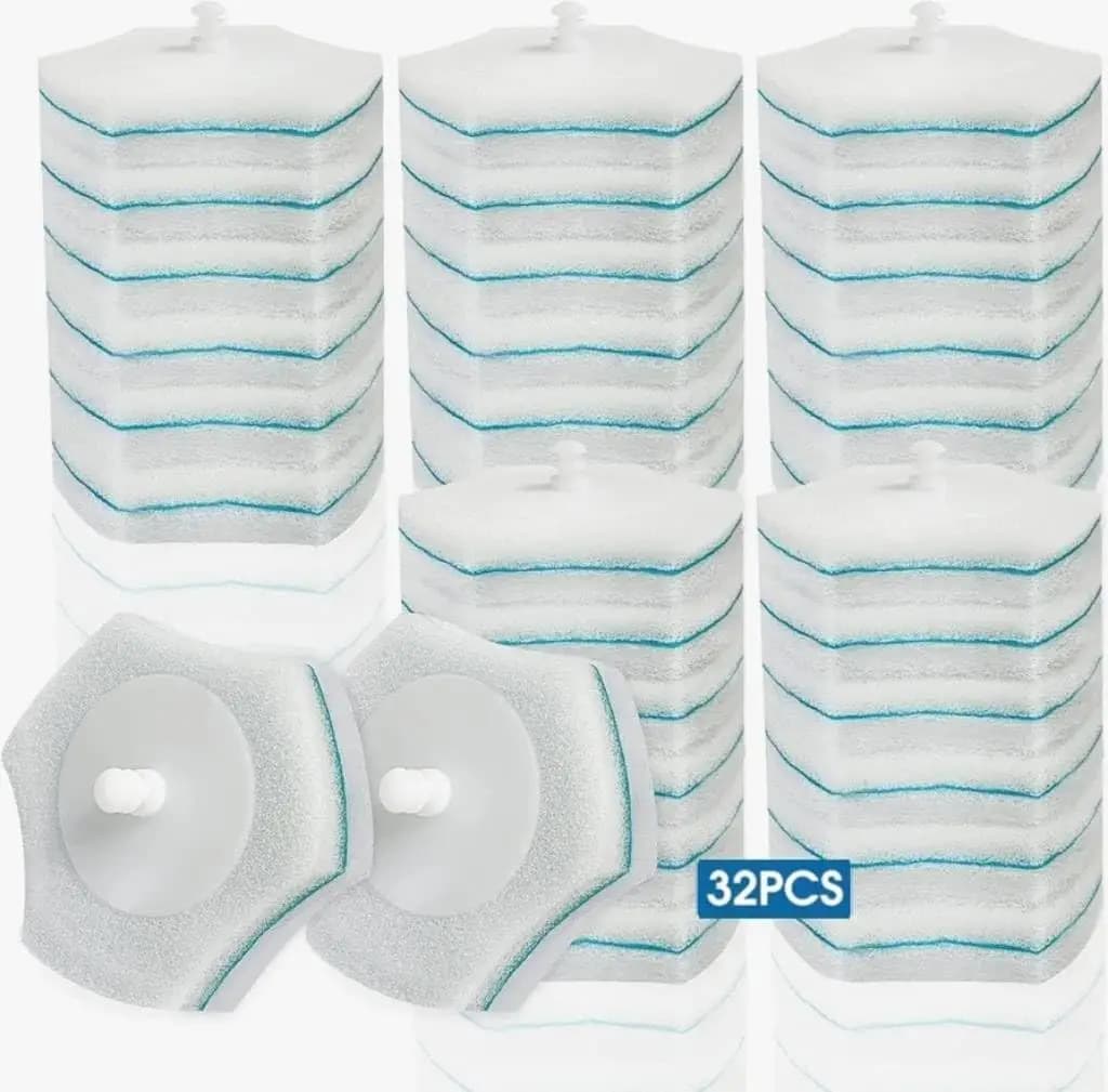 Disposable Toilet Brush Refills 32 Count - Deep Cleaning Sponge Pads for Bathroom Toilet Bowl Cleaning