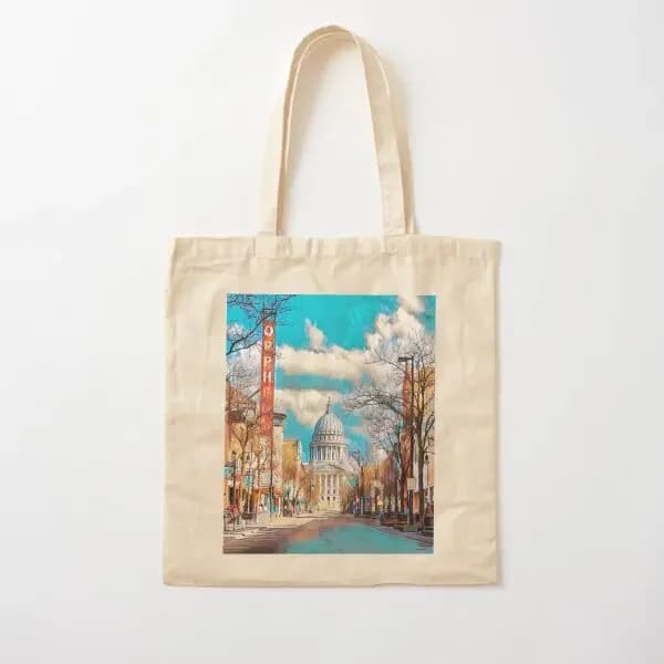 Madison Wisconsin Borsa in tela di cotone Shopper Pieghevole da donna Designer casual Borsa per la spesa Borsa riutilizzabile unisex Tessuto di moda