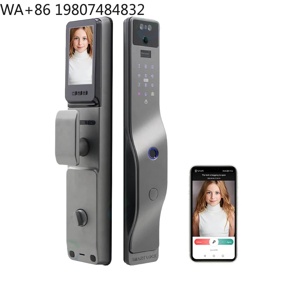 Aluminum Alloy WiFi Smart Door Lock 3D Face Recognition Video Intercom Fingerprint Wooden Door Wholesale Lock