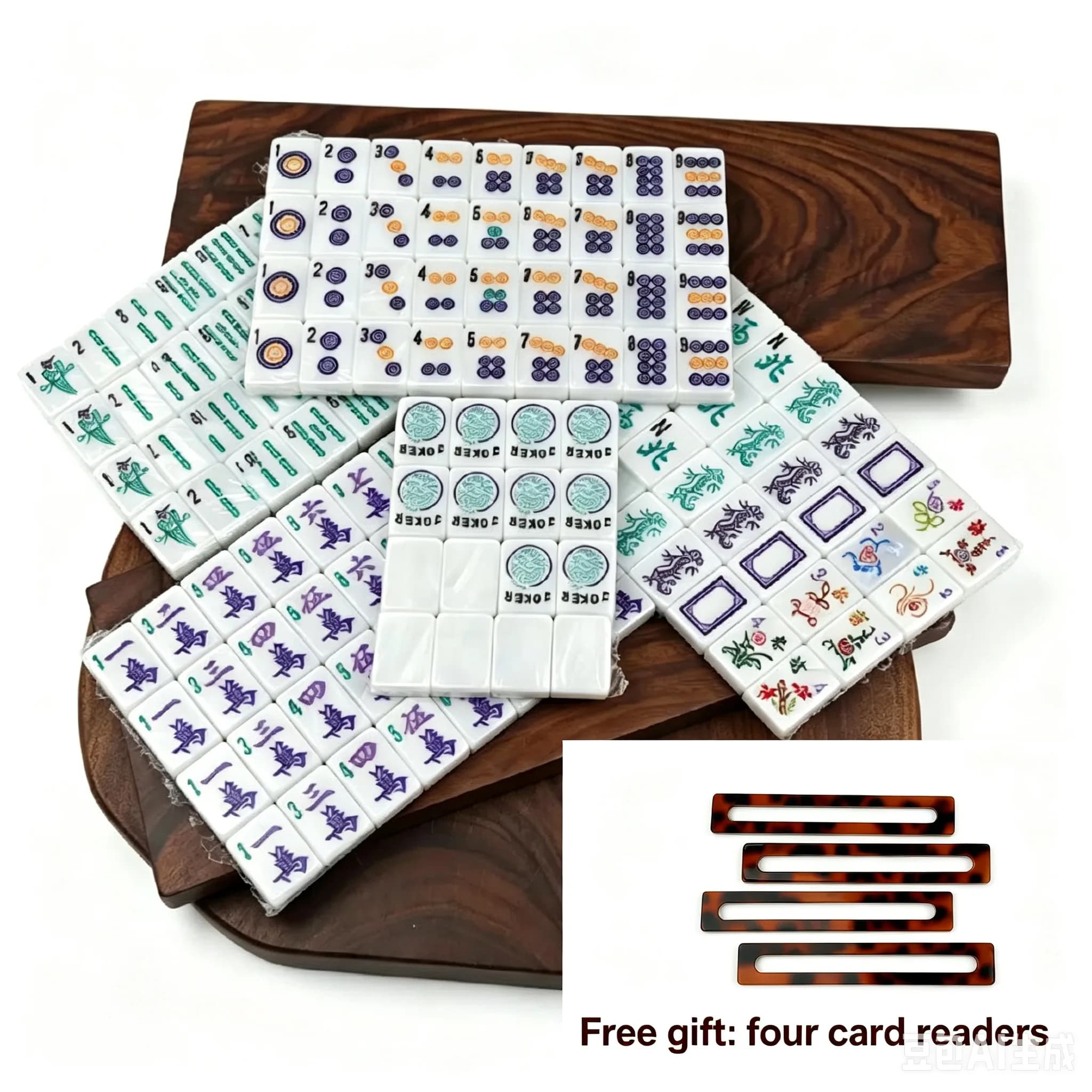 Pearlescent White Acrylic American Mahjong Set,160Pcs Color Engraved Handmade Portable Mahjong Tiles